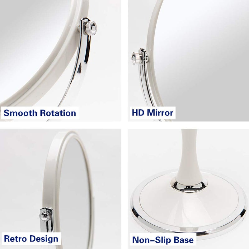 YEAKE Vintage Table Mirror with Stand 8-inch Double Sided Swivel 1X/3X Magnification Desk Mirror with Silver Style 13 Inch Height Standing Tabletop Makeup Vanity Mirror(Oval) - Image 4